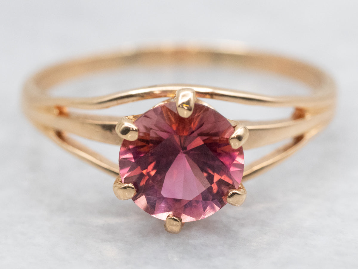 Round Cut Pink Tourmaline Split Shank Ring