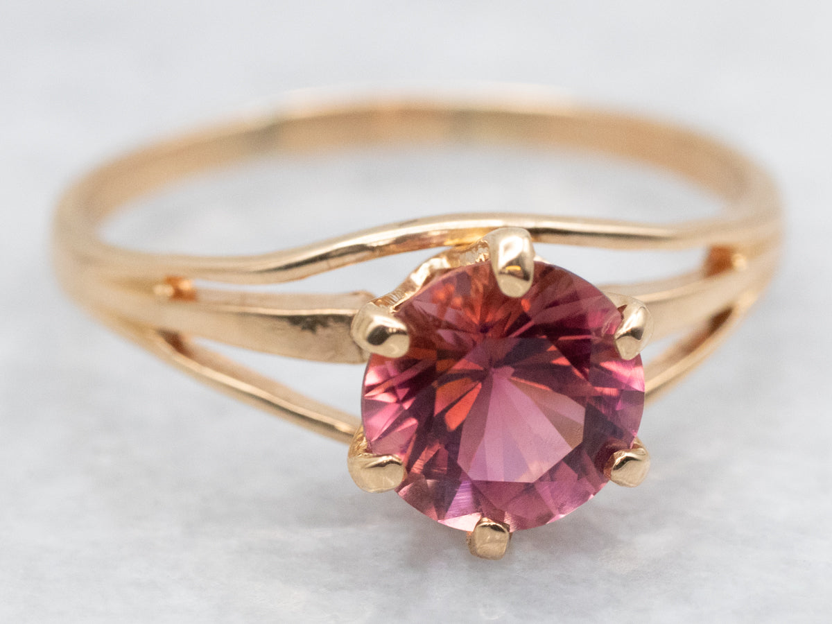 Round Cut Pink Tourmaline Split Shank Ring