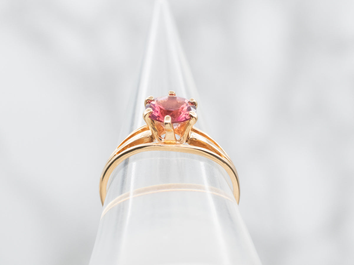 Round Cut Pink Tourmaline Split Shank Ring