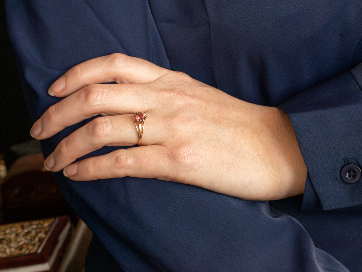 Round Cut Pink Tourmaline Split Shank Ring