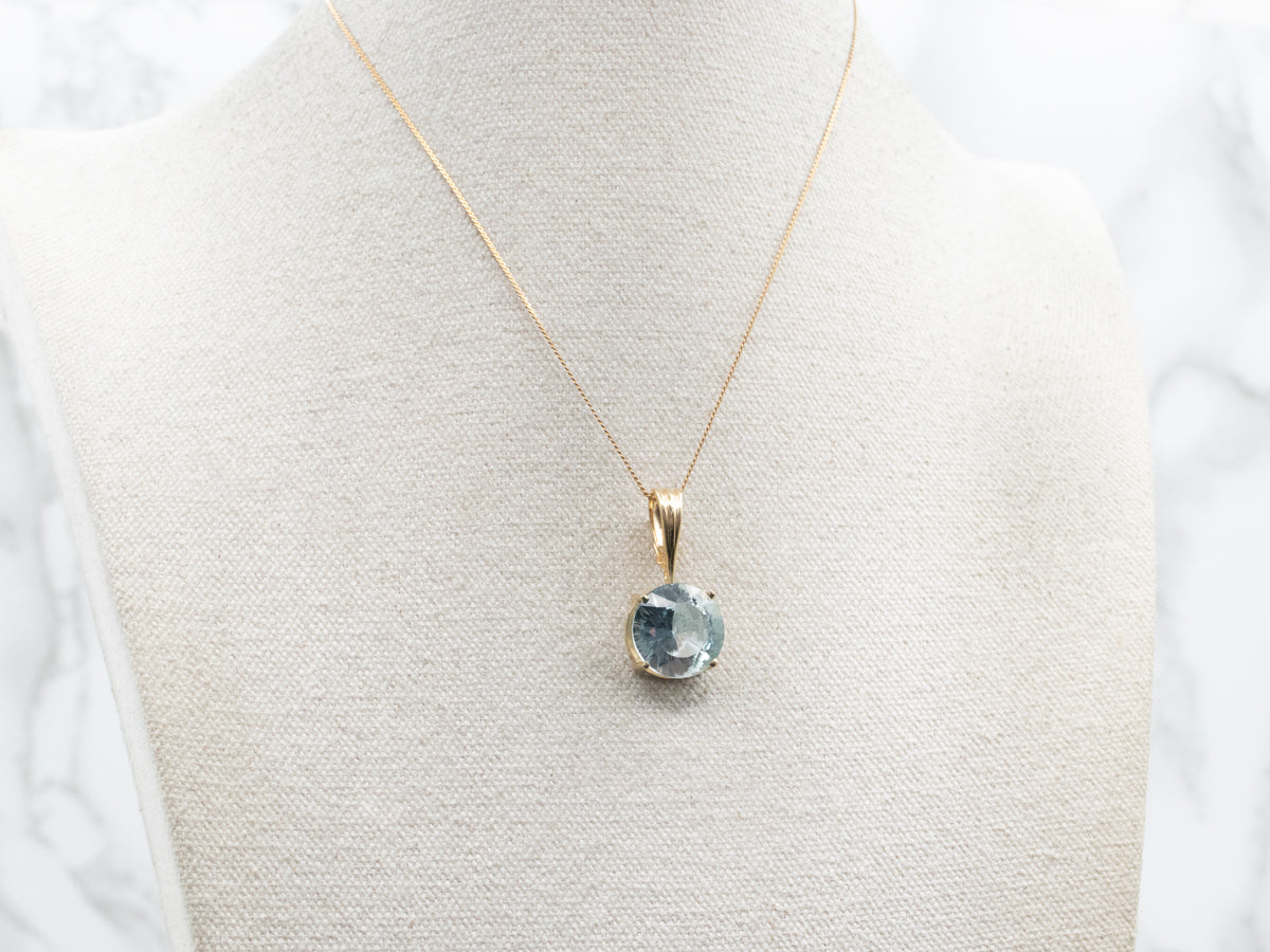 Round Cut Blue Topaz Solitaire Pendant