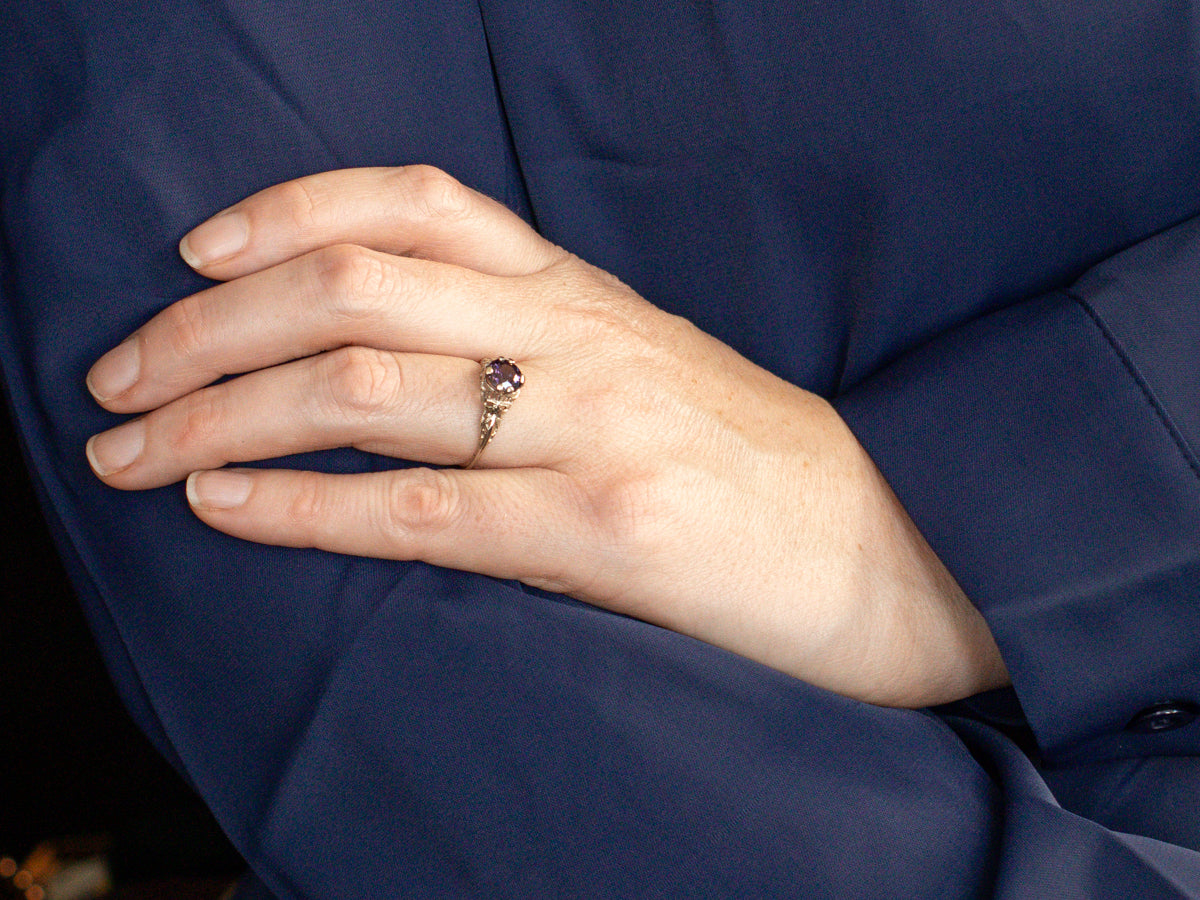 Beautiful Art Deco Purple Spinel Solitaire Ring