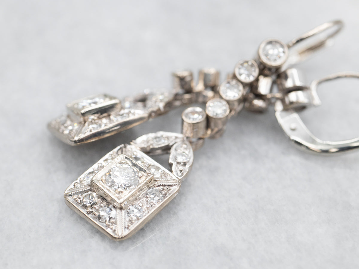 Diamond Square Shaped Drop Earrings