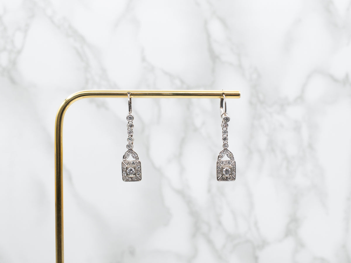 Diamond Square Shaped Drop Earrings