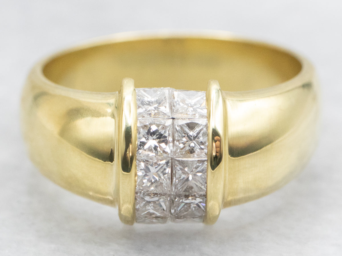 Contemporary Princess Cut Diamond Ring in 18K Yellow Gold