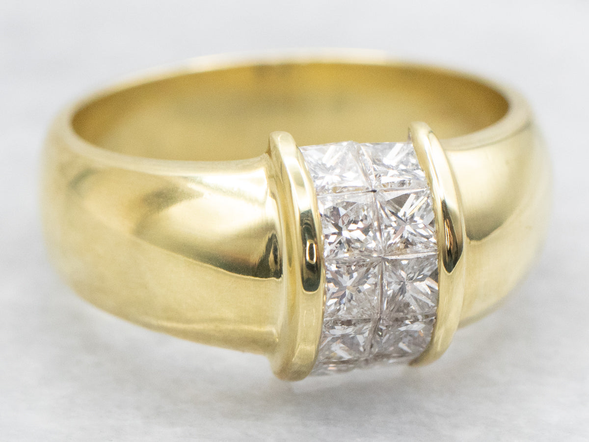 Contemporary Princess Cut Diamond Ring in 18K Yellow Gold