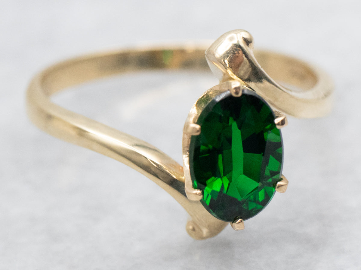 Evergreen Tourmaline and Gold Bypass Ring