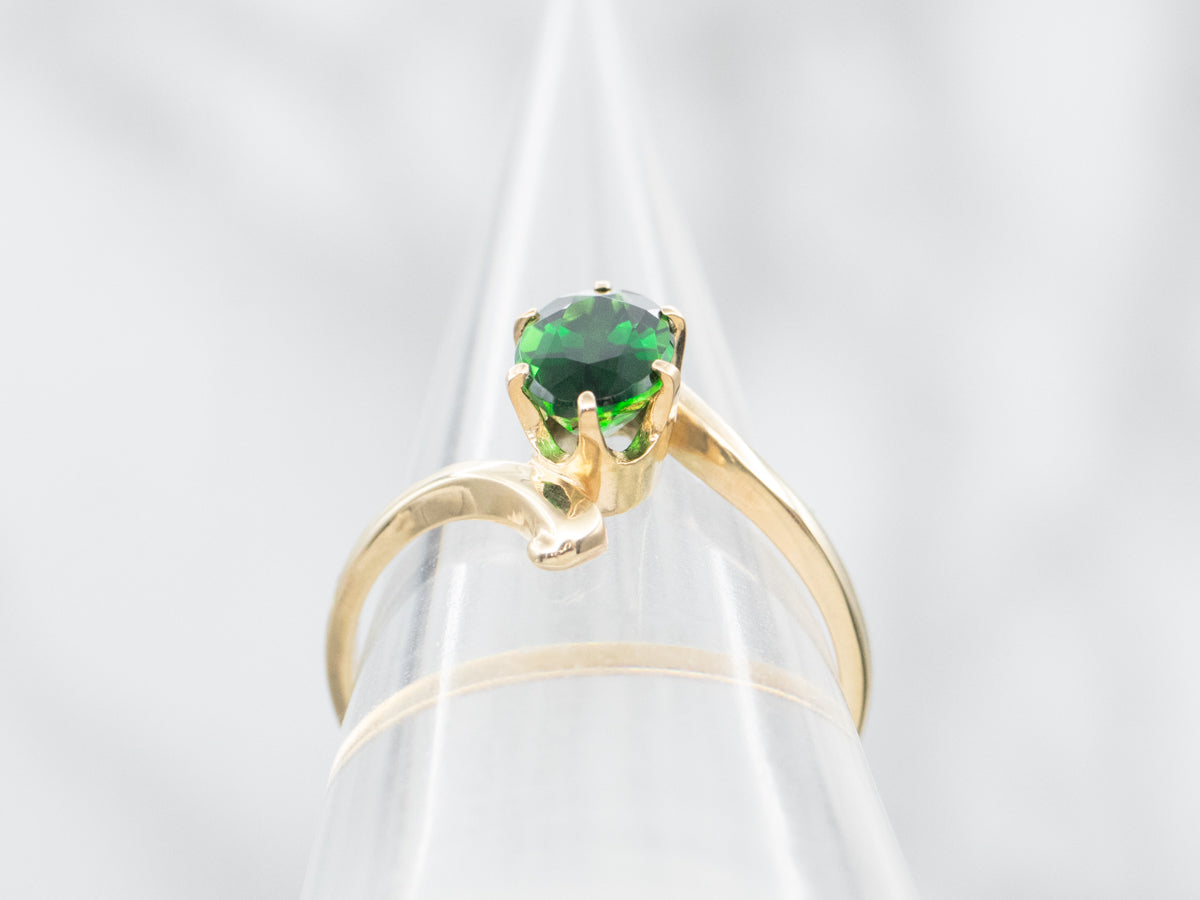 Evergreen Tourmaline and Gold Bypass Ring