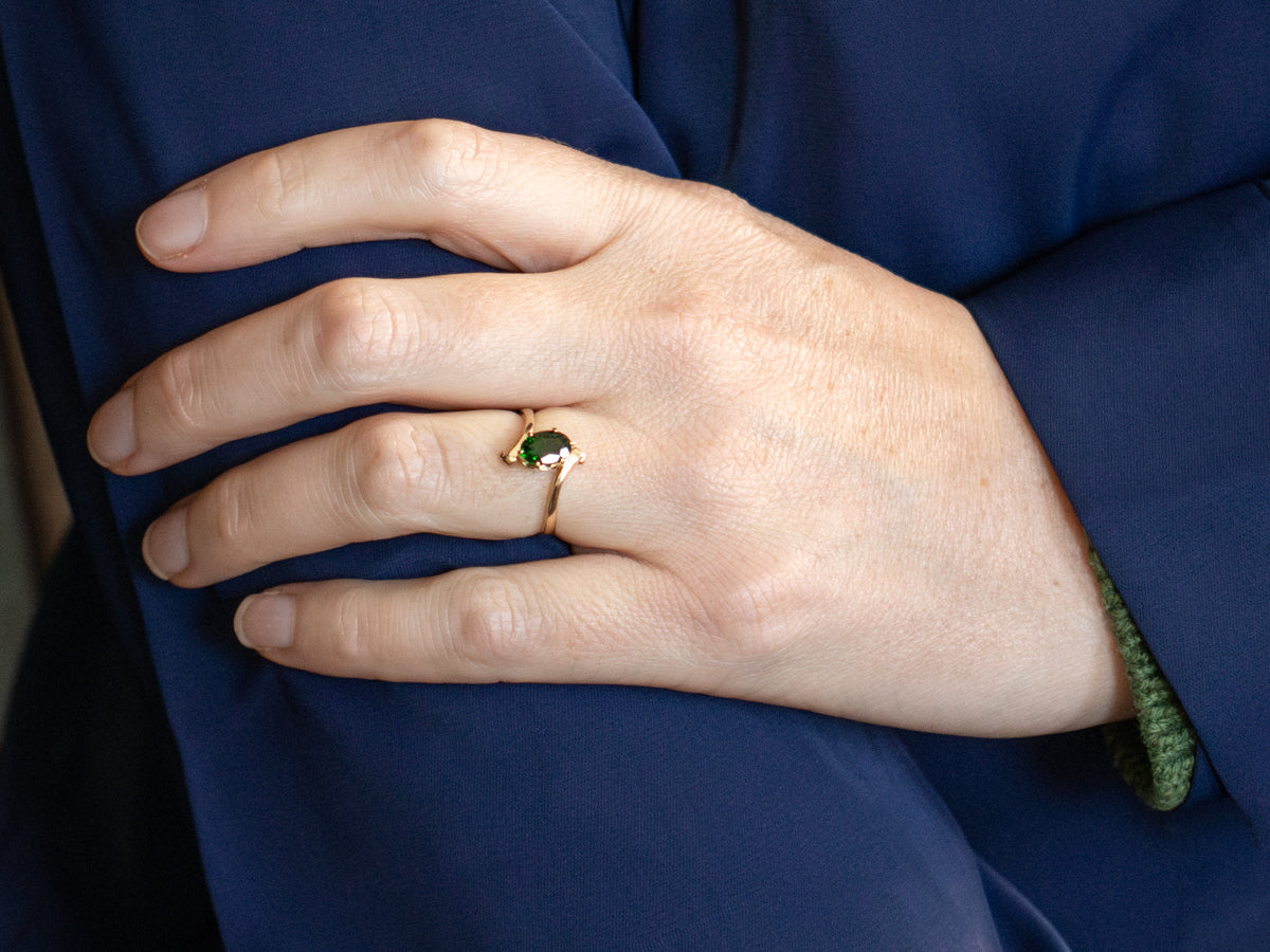Evergreen Tourmaline and Gold Bypass Ring