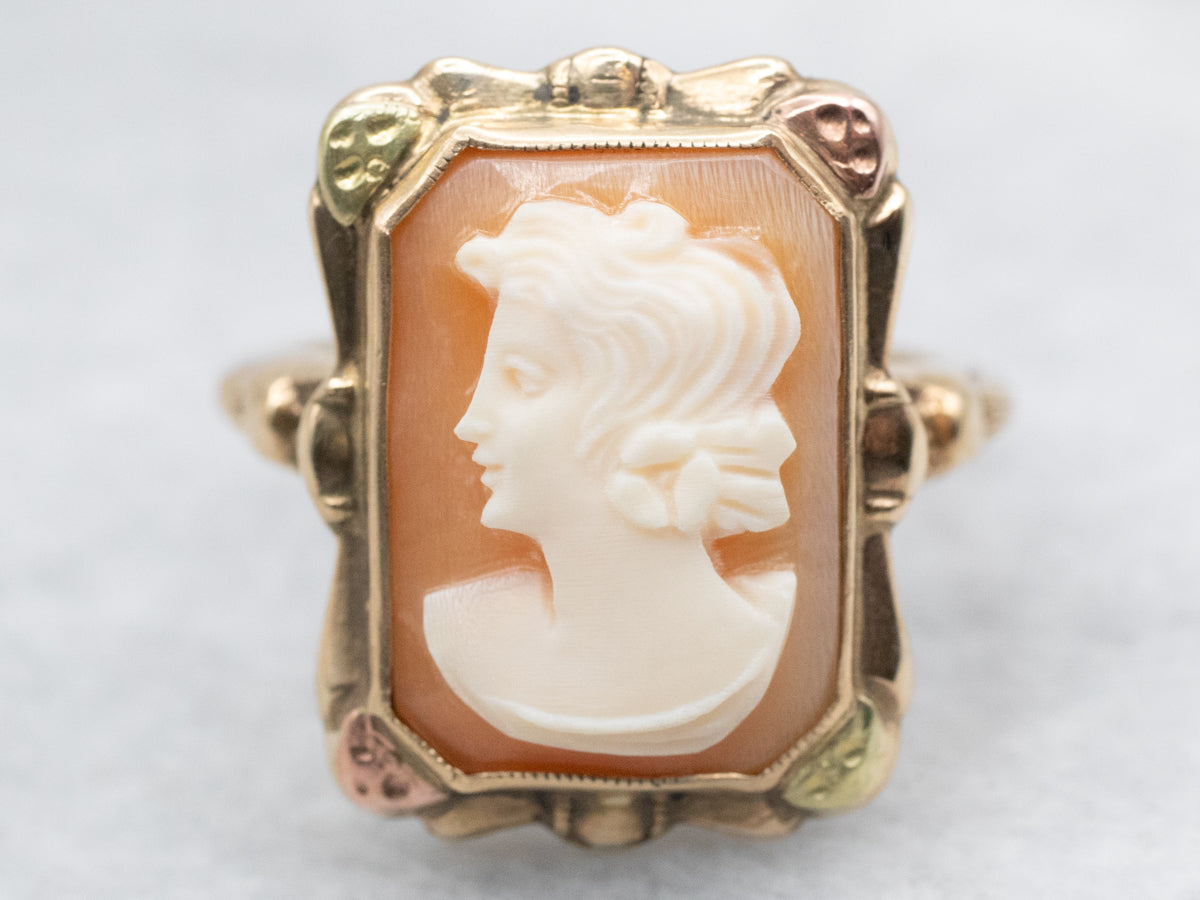 Victorian Revival Tri-Color Gold Cameo Ring