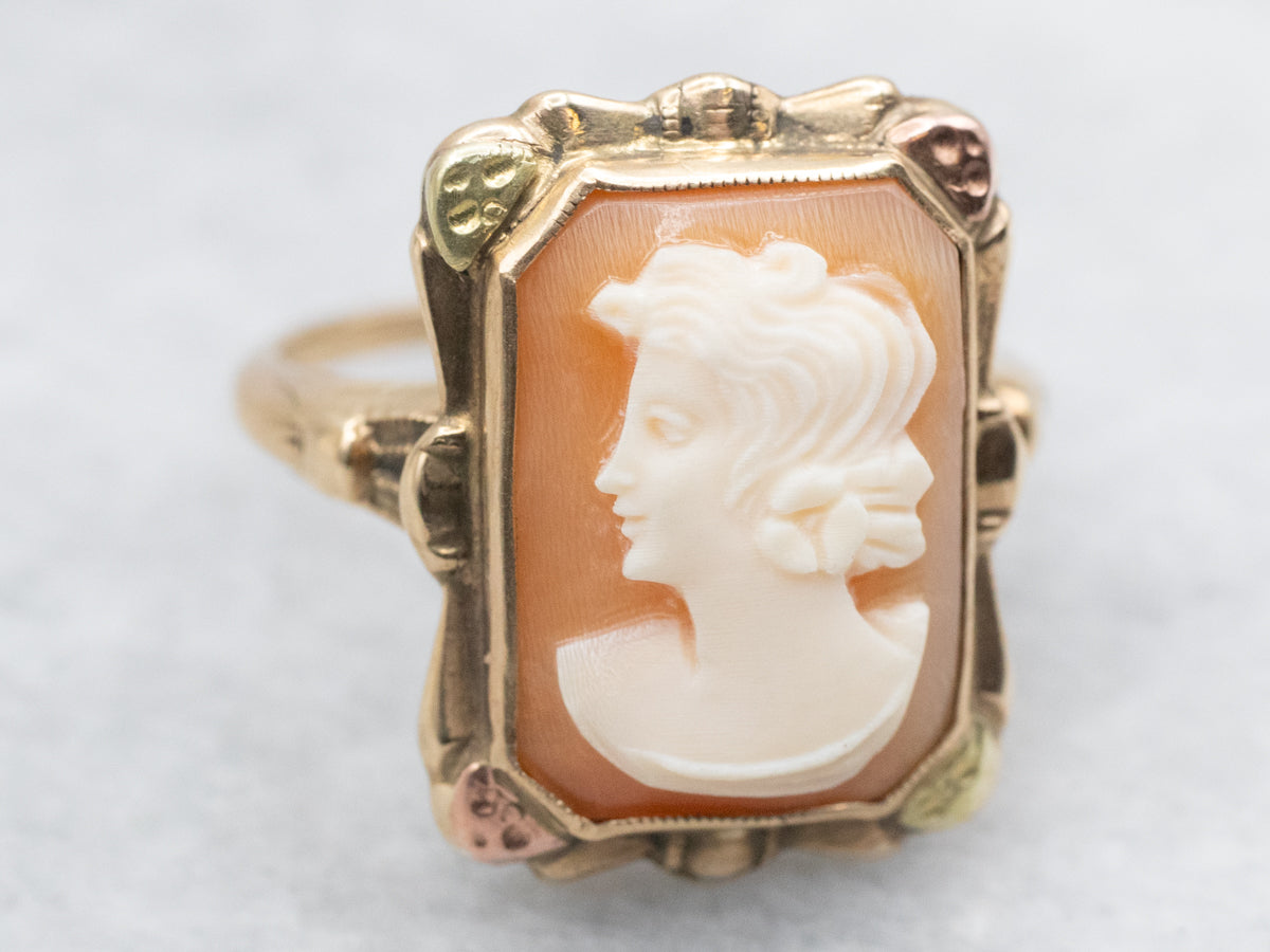 Victorian Revival Tri-Color Gold Cameo Ring