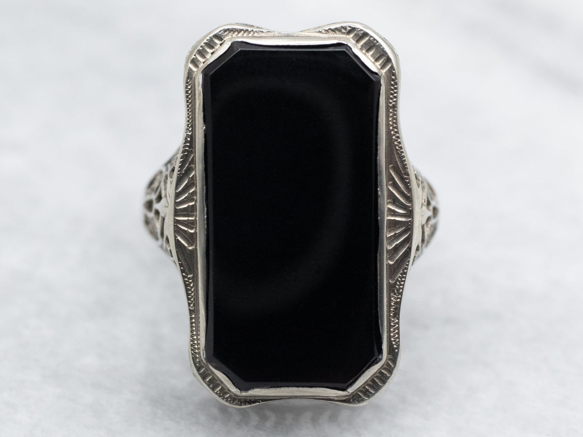 Art Deco Black Onyx Dinner Ring