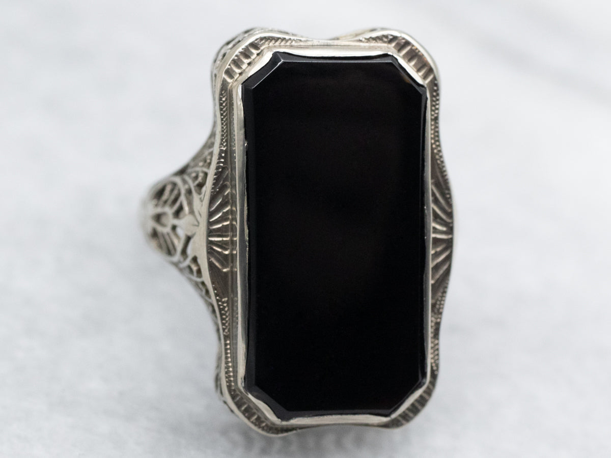 Art Deco Black Onyx Dinner Ring