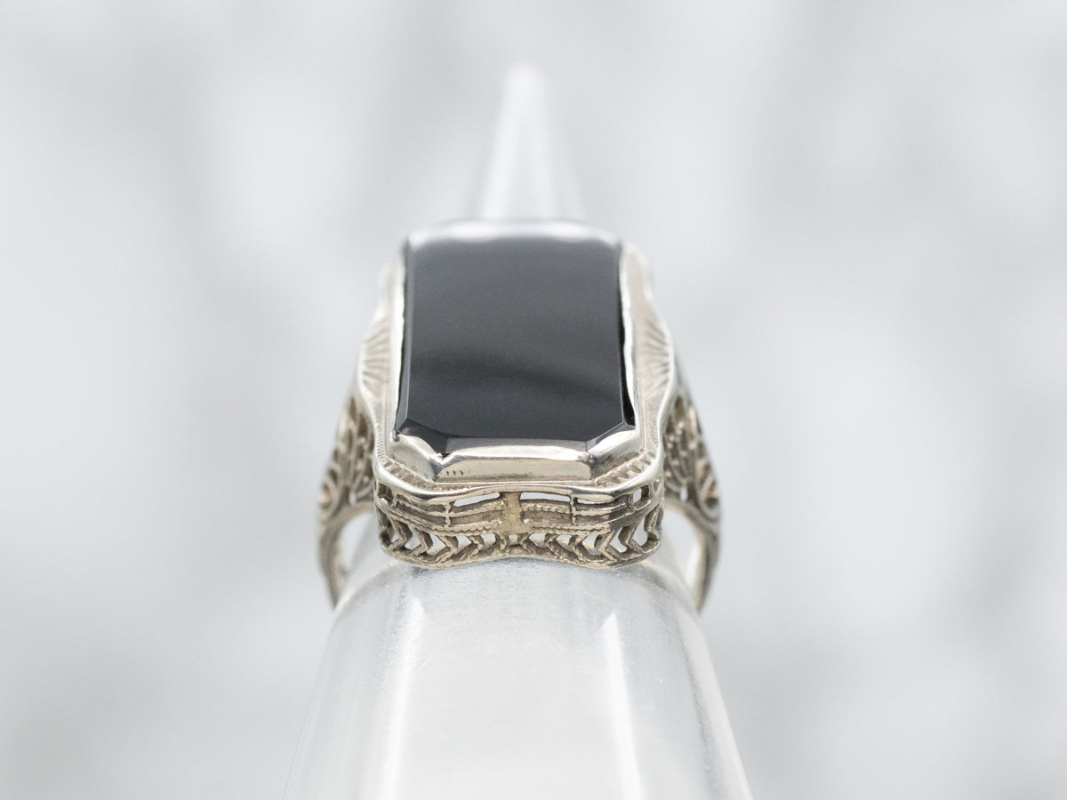 Art Deco Black Onyx Dinner Ring