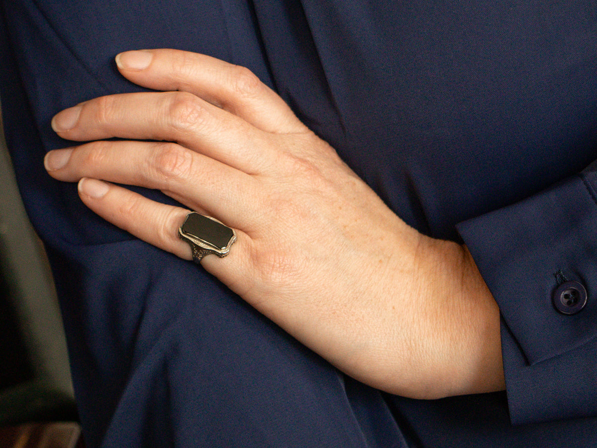 Art Deco Black Onyx Dinner Ring