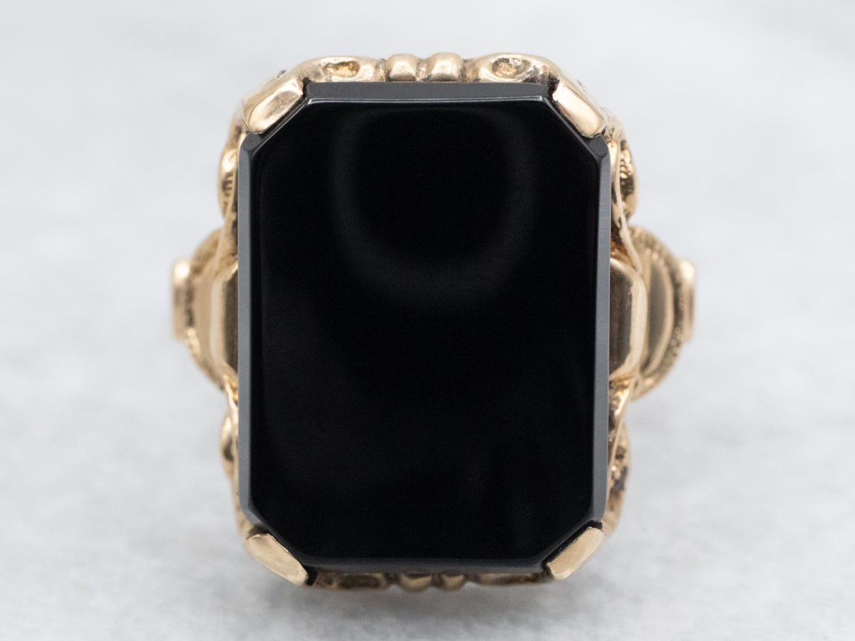 Mid-Century Black Onyx and Gold Ring