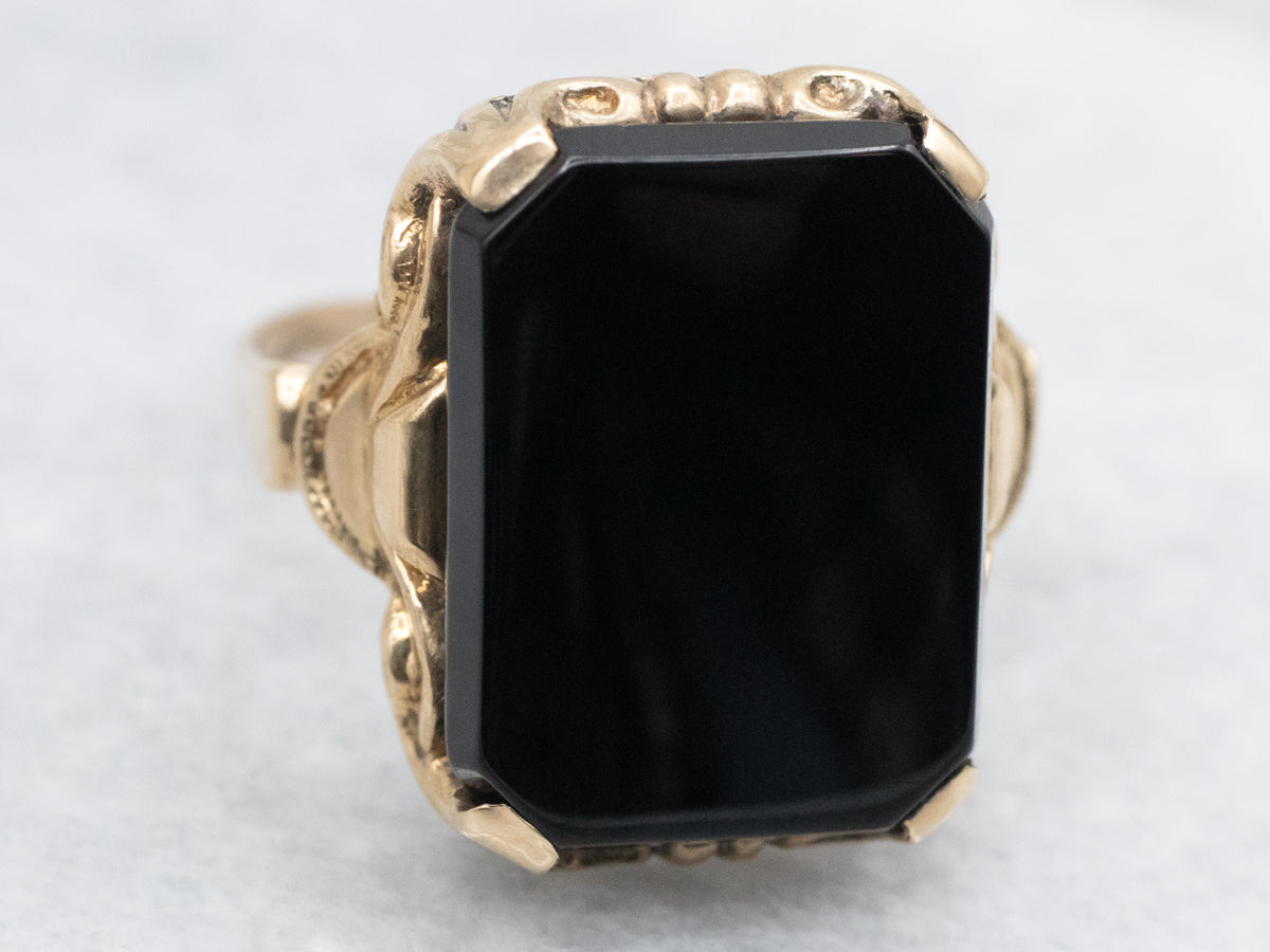 Mid-Century Black Onyx and Gold Ring