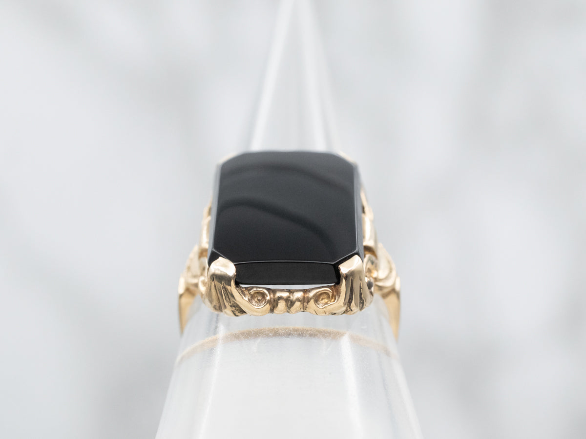 Mid-Century Black Onyx and Gold Ring