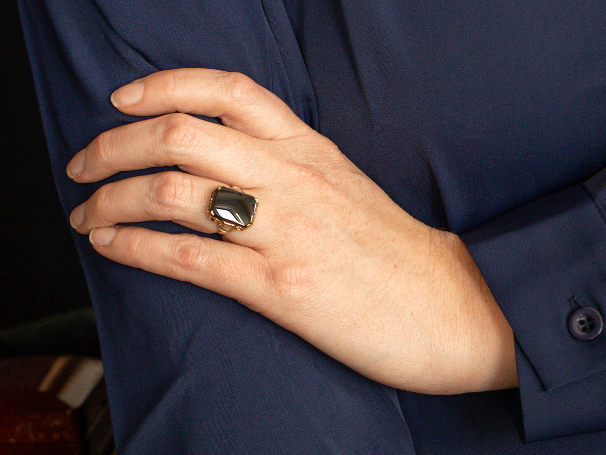 Mid-Century Black Onyx and Gold Ring