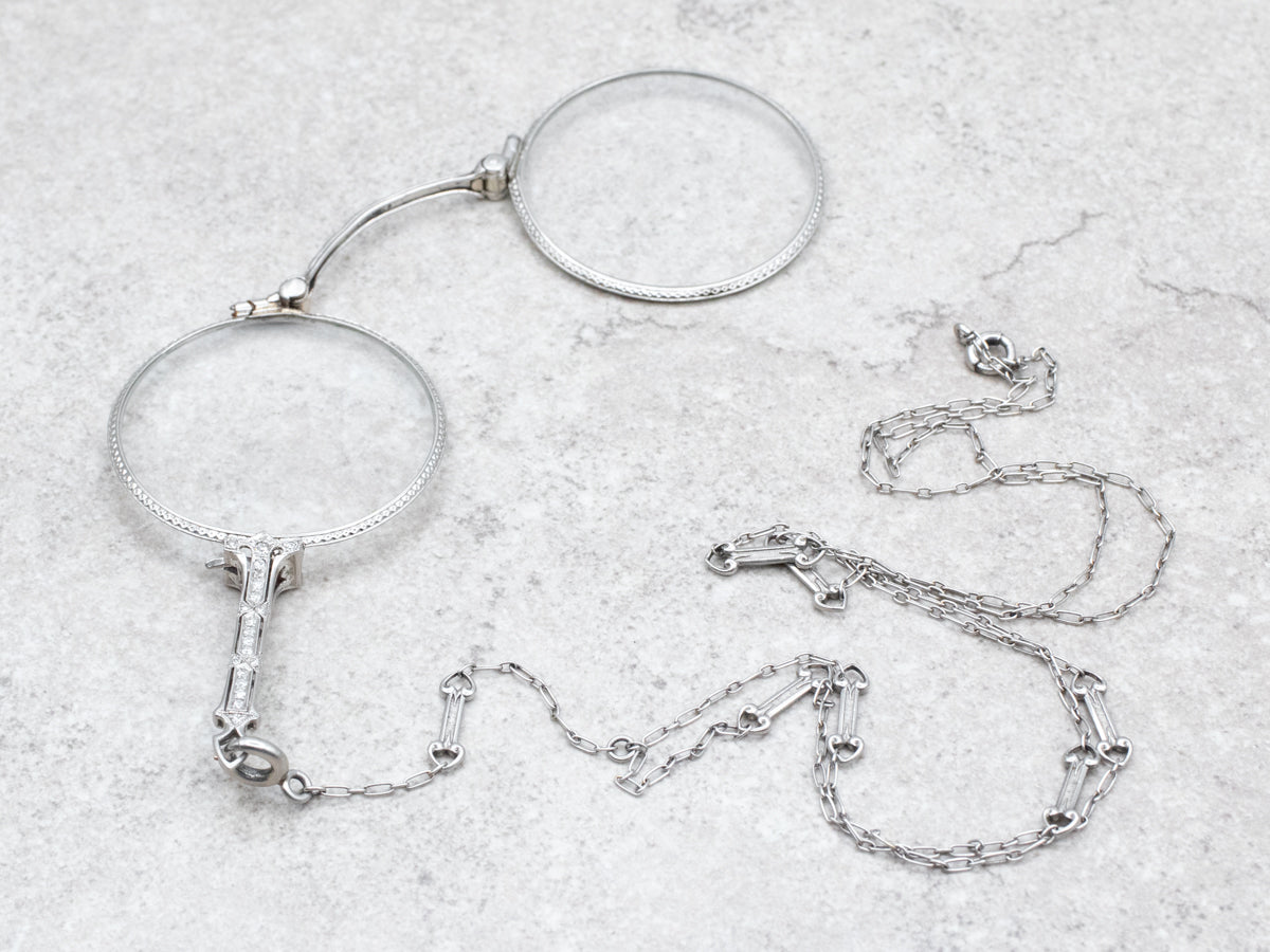 Edwardian Era Diamond and Platinum Lorgnette Eyeglasses