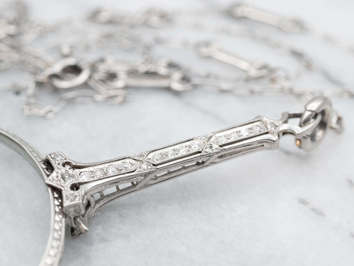 Edwardian Era Diamond and Platinum Lorgnette Eyeglasses