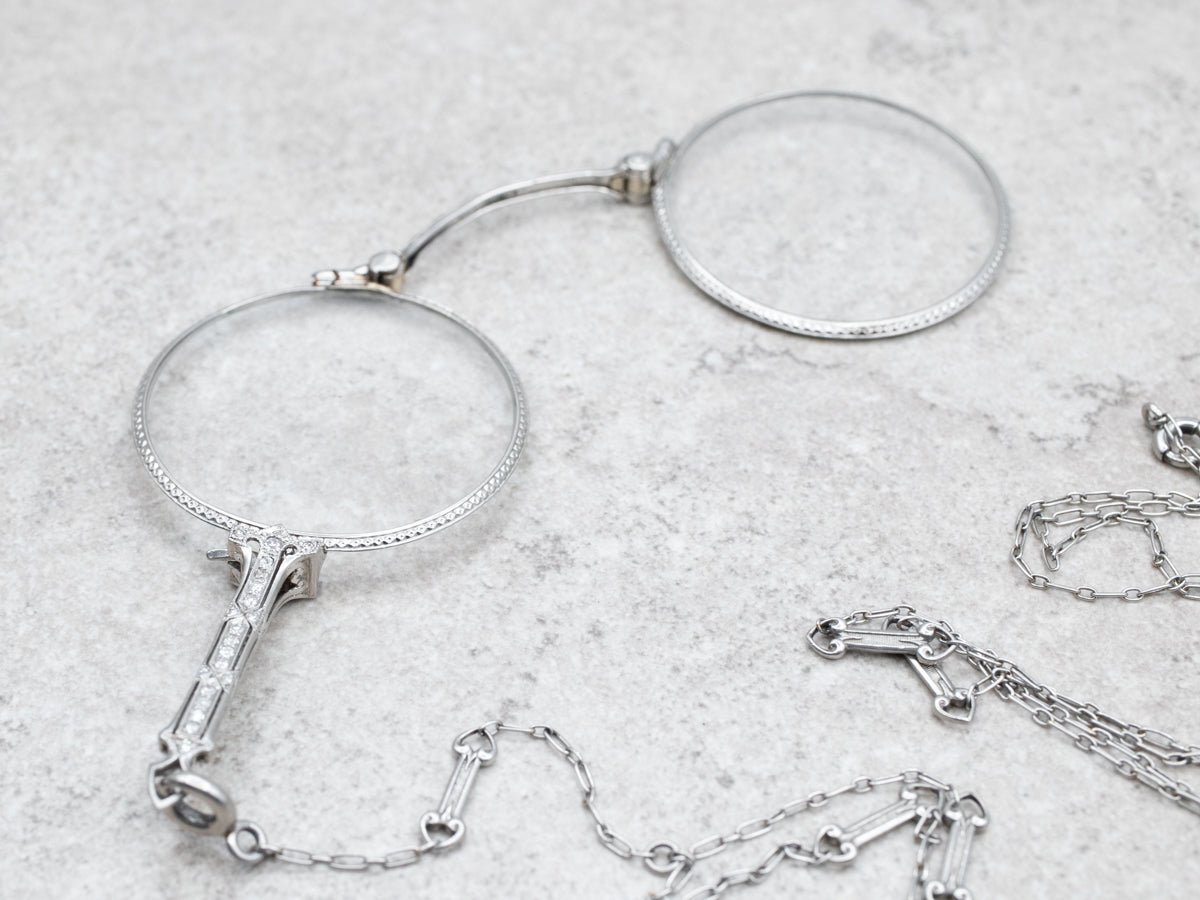 Edwardian Era Diamond and Platinum Lorgnette Eyeglasses