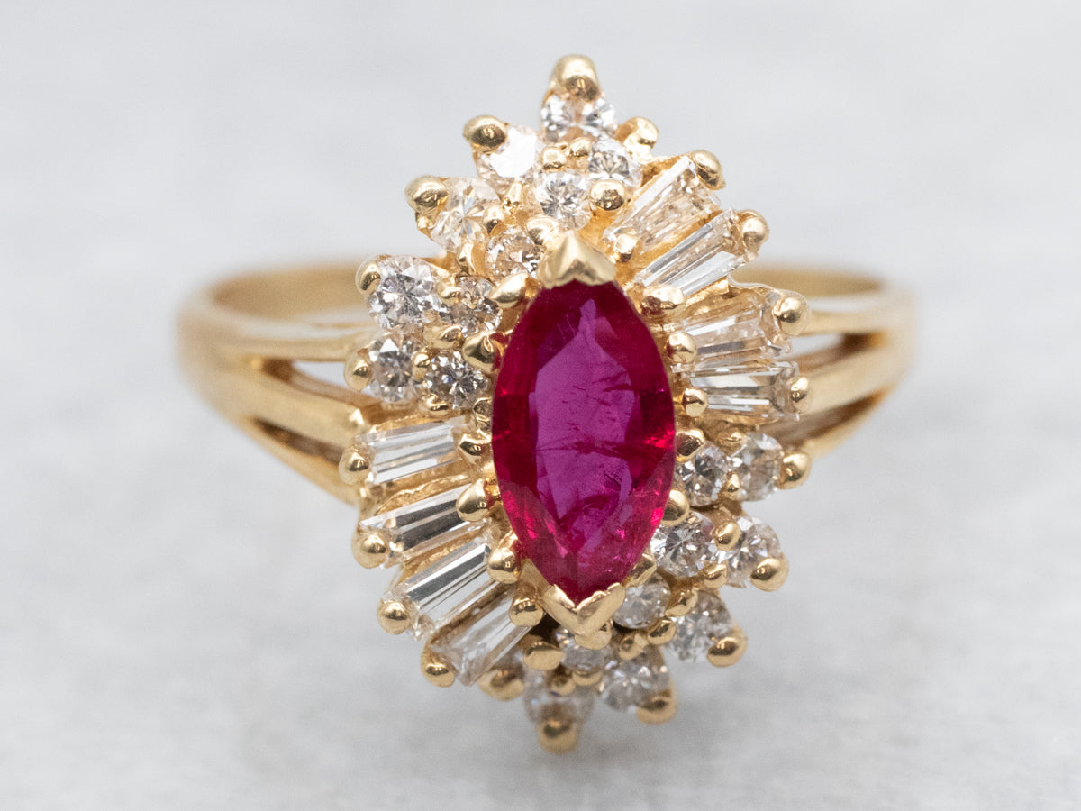 Sparkling Ruby and Diamond Halo Ring