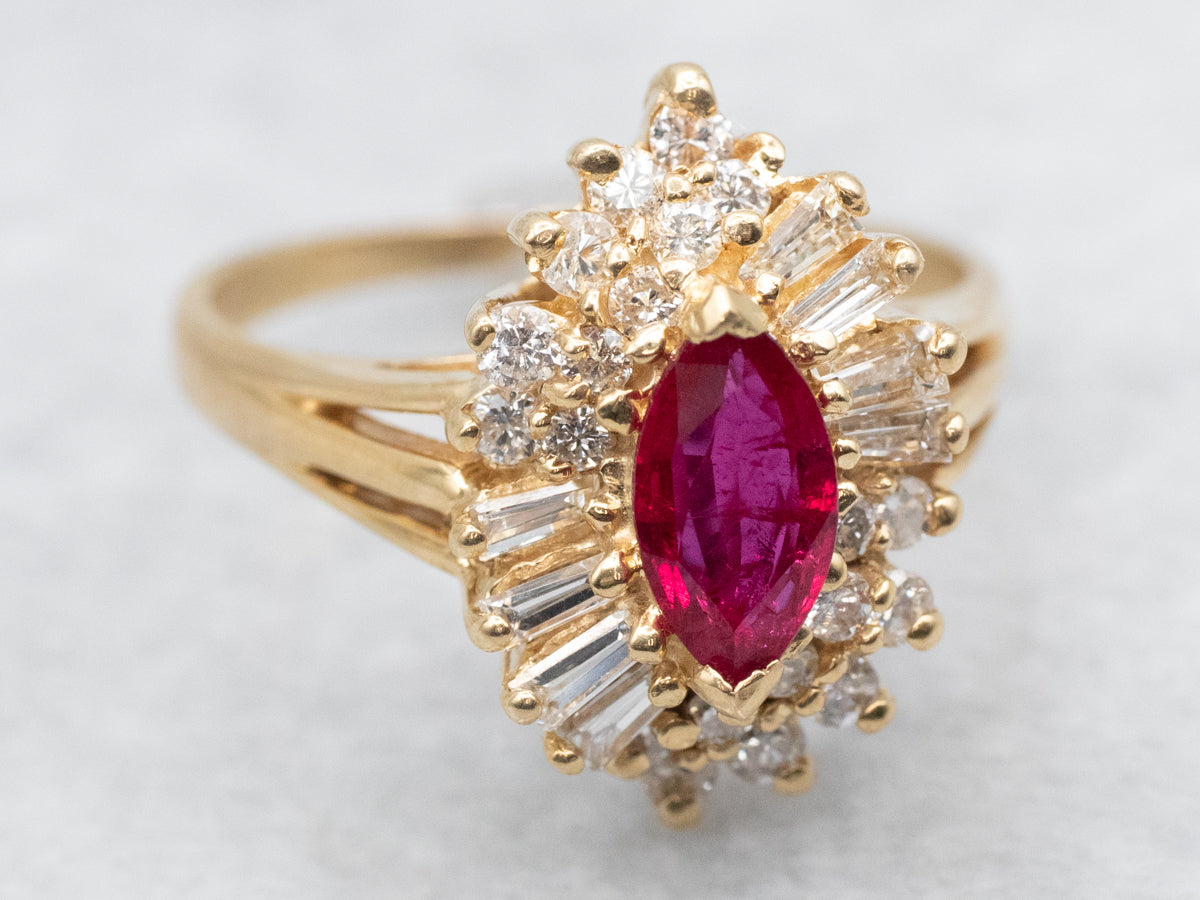 Sparkling Ruby and Diamond Halo Ring