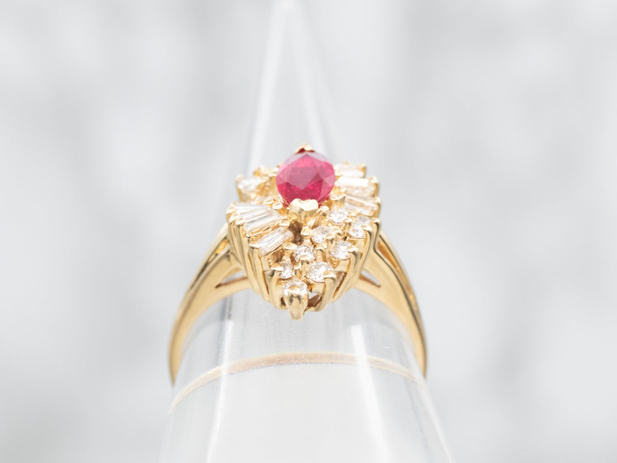 Sparkling Ruby and Diamond Halo Ring