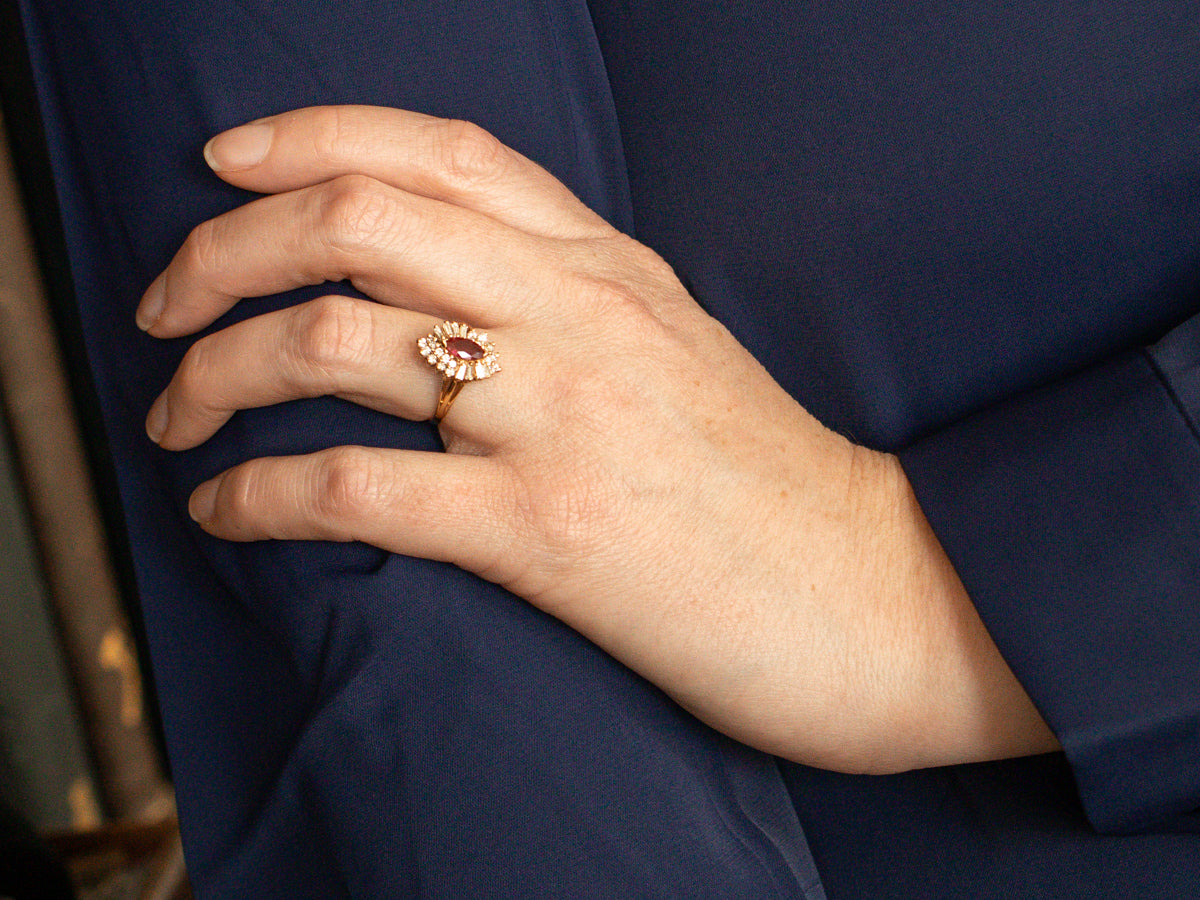 Sparkling Ruby and Diamond Halo Ring