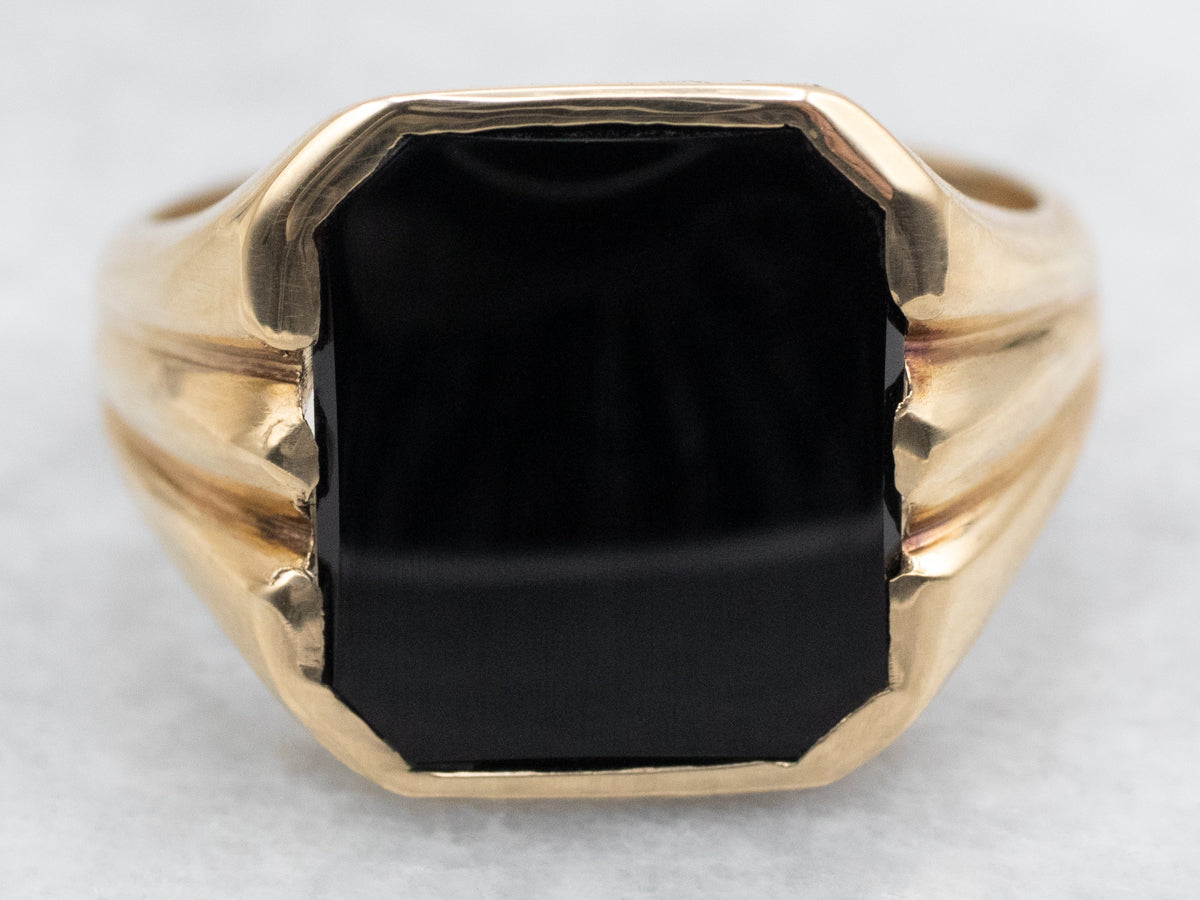 Gold Men's Mid-Century Black Onyx Ring