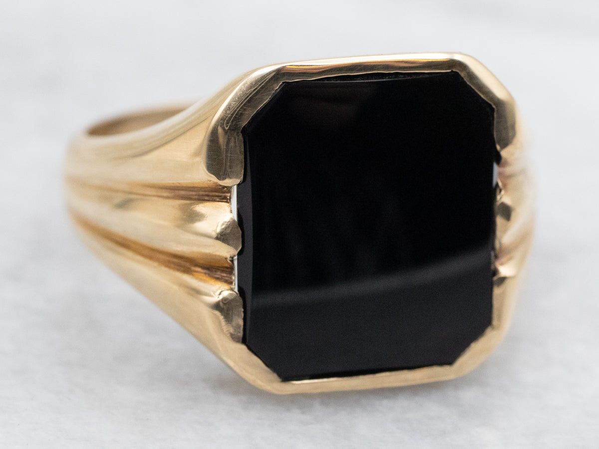 Gold Men's Mid-Century Black Onyx Ring
