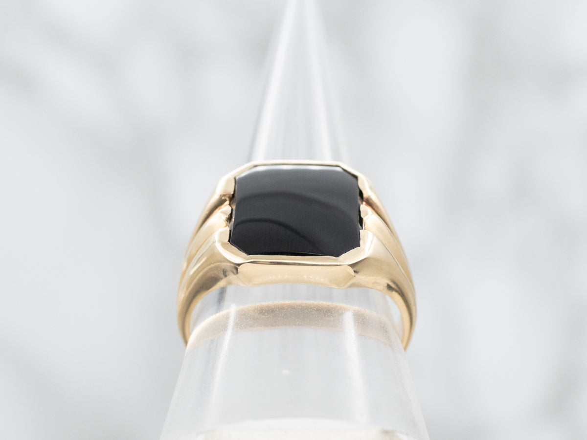 Gold Men's Mid-Century Black Onyx Ring