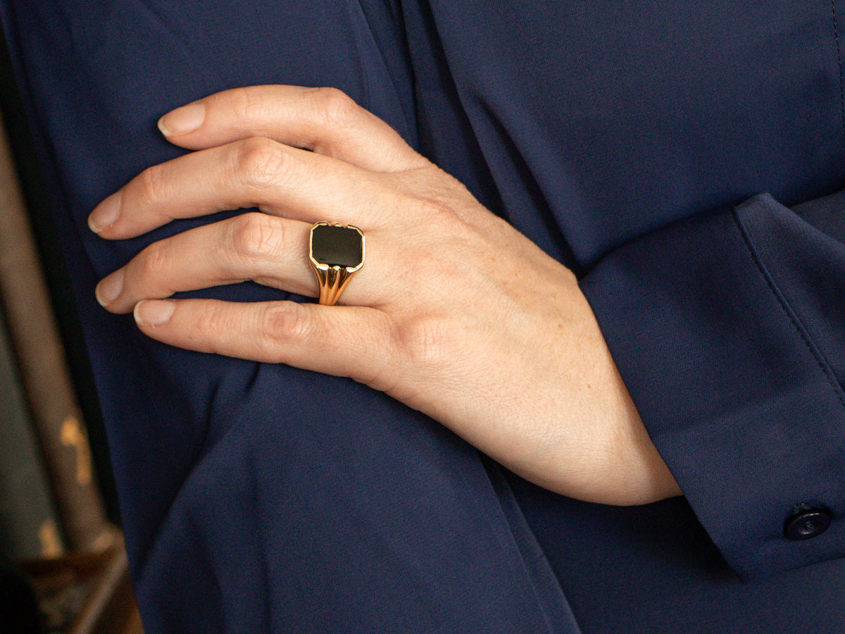 Gold Men's Mid-Century Black Onyx Ring
