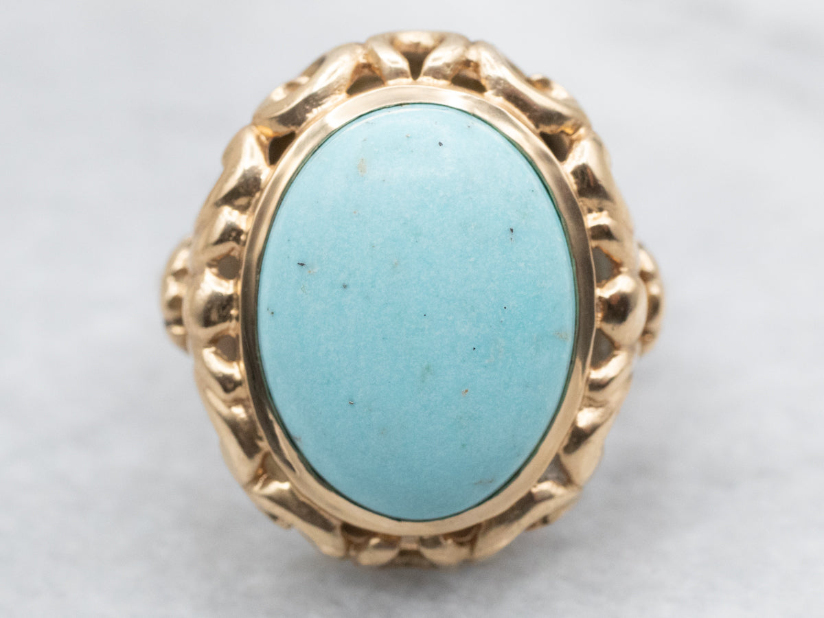 Antique Ostby and Barton Gold Filigree Turquoise Cocktail Ring