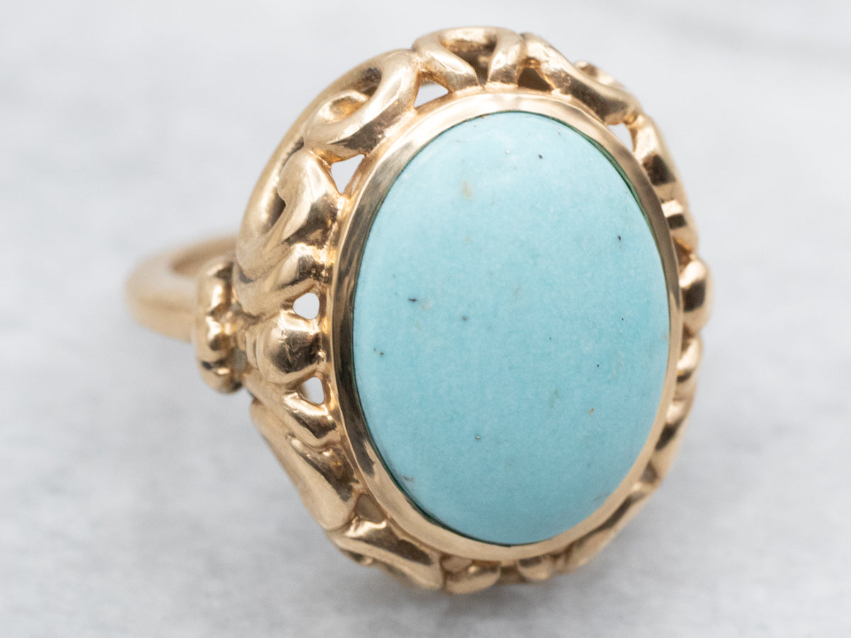 Antique Ostby and Barton Gold Filigree Turquoise Cocktail Ring