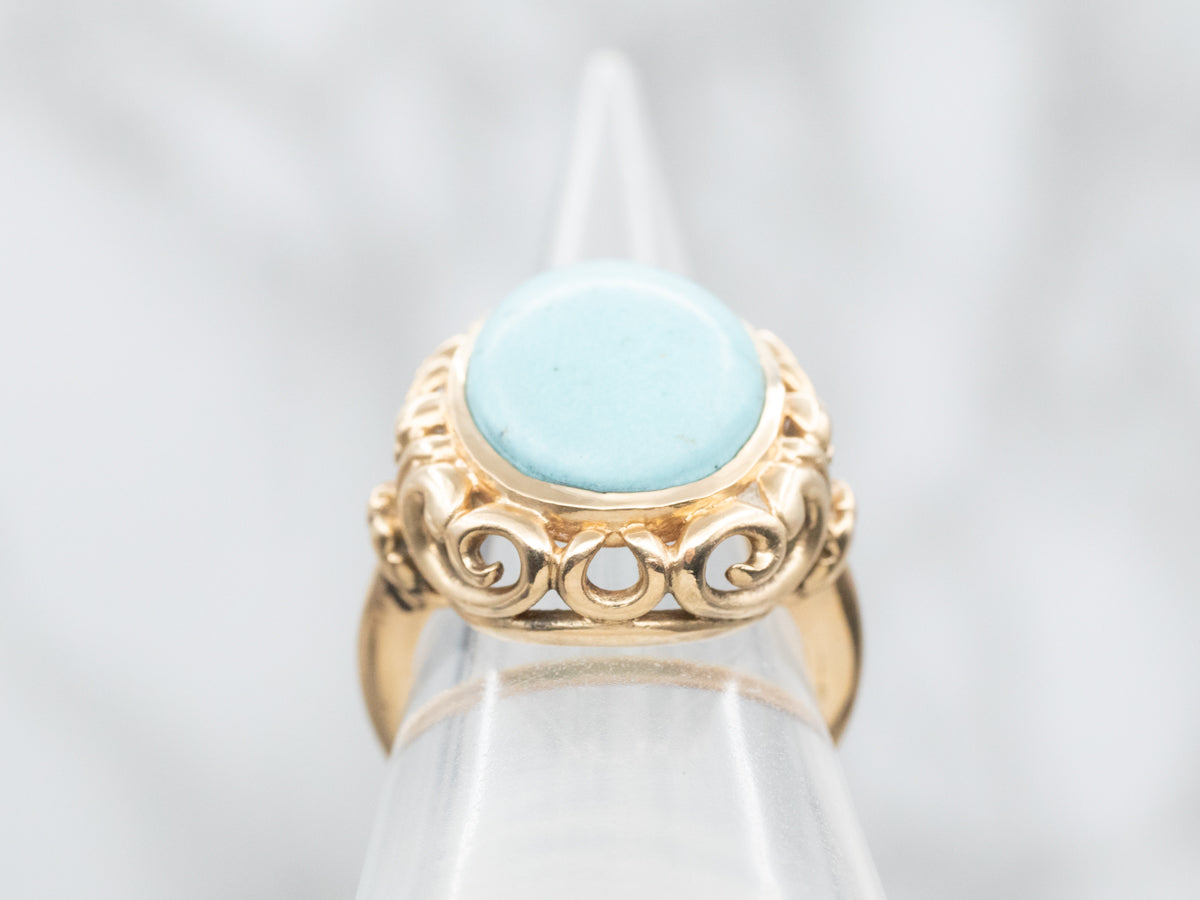 Antique Ostby and Barton Gold Filigree Turquoise Cocktail Ring