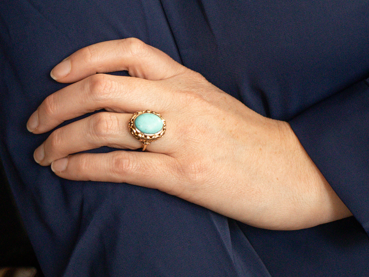 Antique Ostby and Barton Gold Filigree Turquoise Cocktail Ring