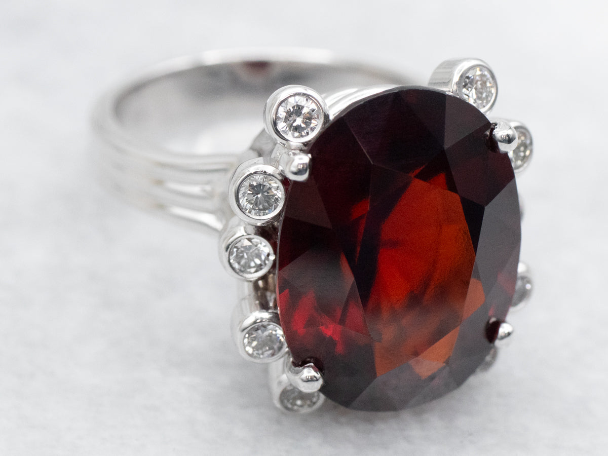 Modern Garnet and Diamond Cocktail Ring