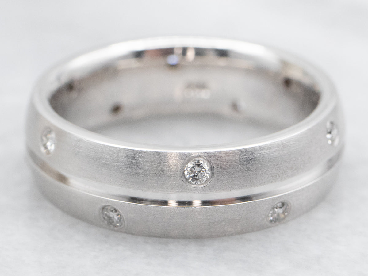 Diamond Matte-Finished White Gold Etoile Band