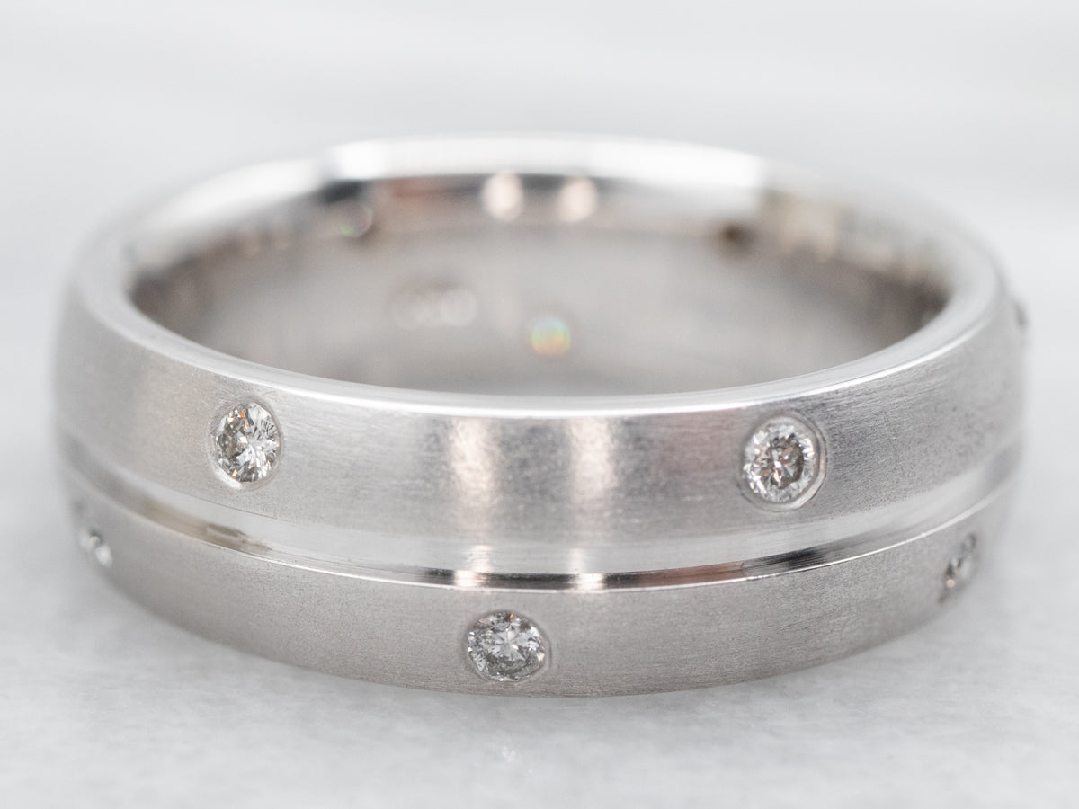 Diamond Matte-Finished White Gold Etoile Band
