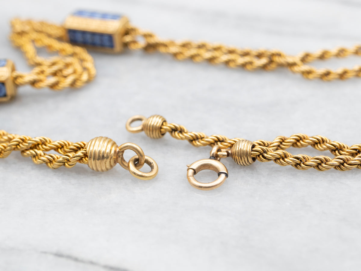 Victorian Enamel Pansy Floral Rope Watch Chain