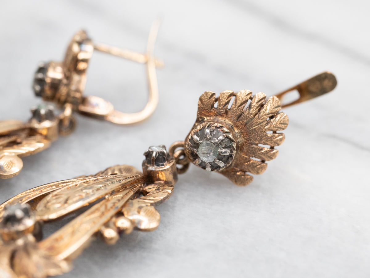 Antique Inspired Rose Cut Diamond Drop Earrings