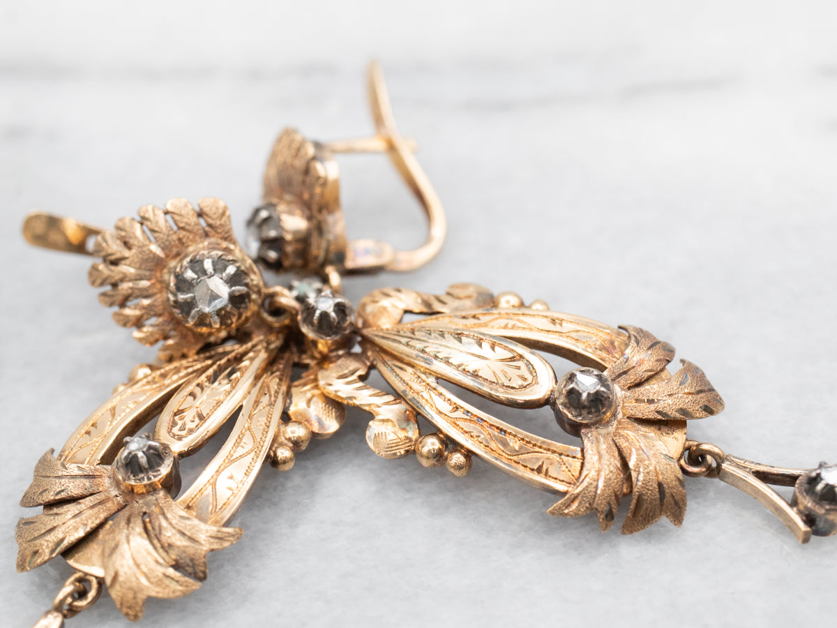 Antique Inspired Rose Cut Diamond Drop Earrings