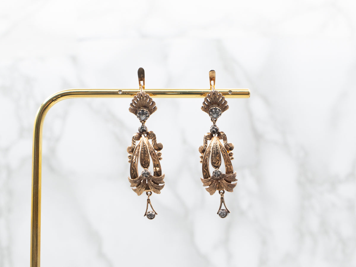 Antique Inspired Rose Cut Diamond Drop Earrings