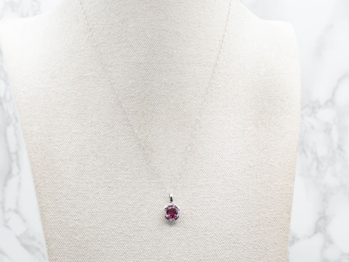 White Gold Pink Spinel Halo Pendant Necklace