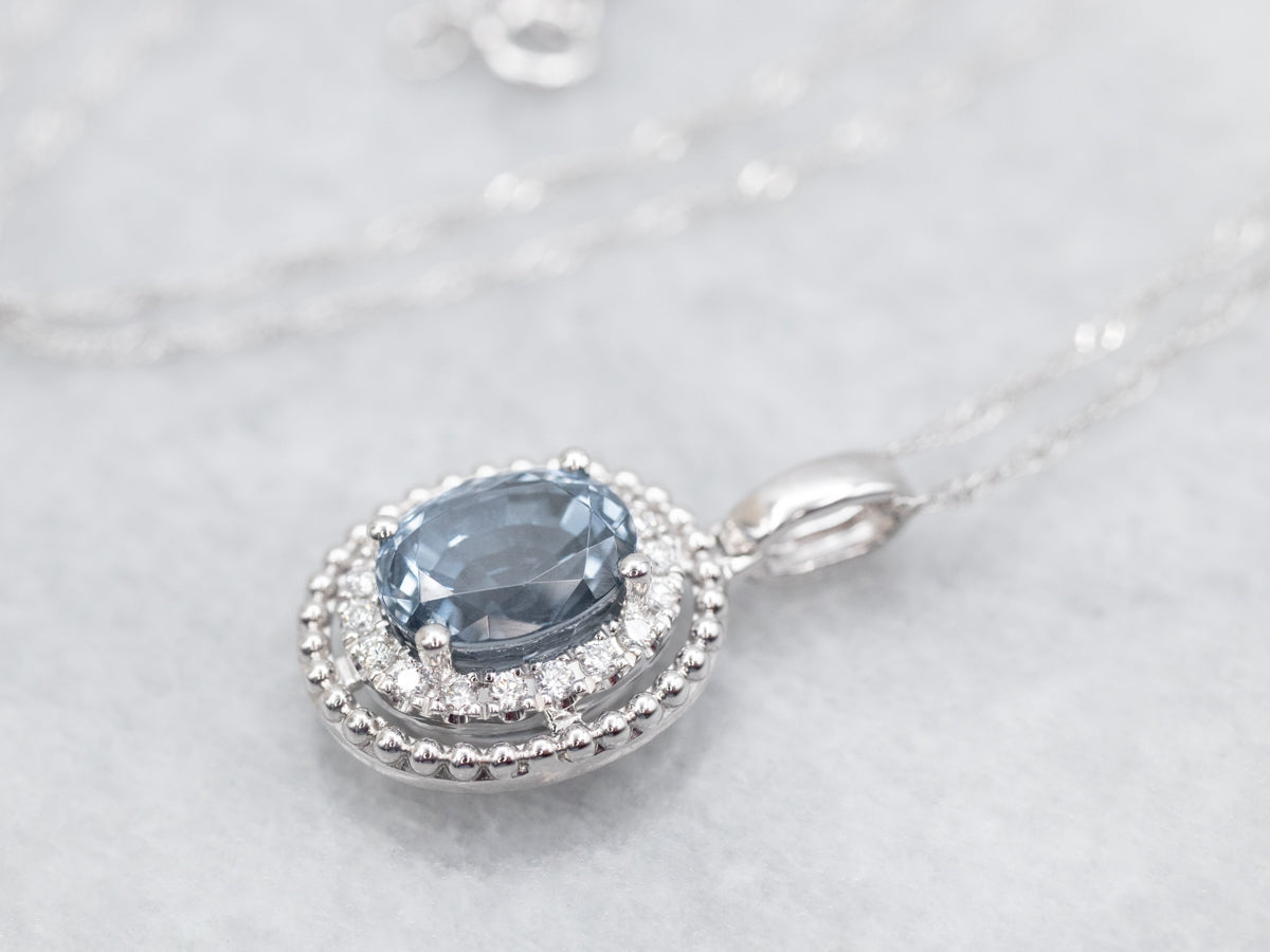 White Gold Spinel Diamond Halo Pendant Necklace