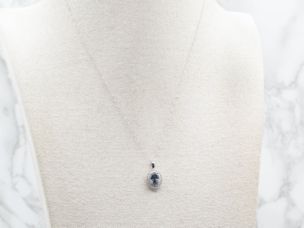 White Gold Spinel Diamond Halo Pendant Necklace