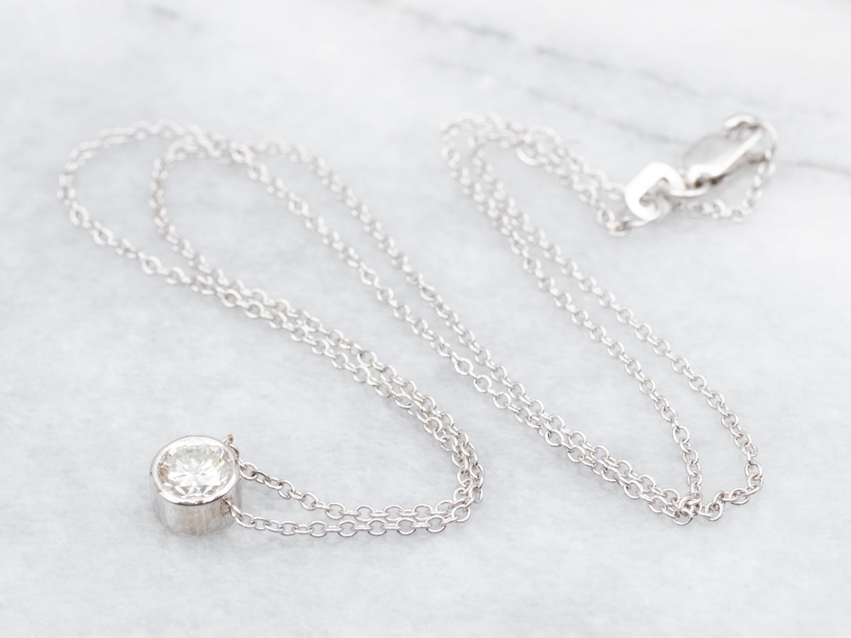 Modern Gold Bezel-Set Diamond Solitaire Pendant Necklace