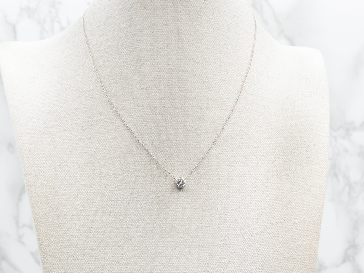 Modern Gold Bezel-Set Diamond Solitaire Pendant Necklace
